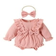 thumbnail image 1 of Newborn Infant Baby Girl Clothes Long Sleeve Bow Romper Ruffle Jumpsuits with Headband, 1 of 7
