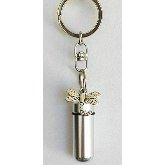Silver DRAGONFLY POCKET STASH on Swivel KEYCHAIN - Secure/Waterproof, Airtight