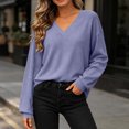 thumbnail image 4 of Otvok Winter Women Waffle Knit Top, V‑Neck Drop‑Shoulder Long Sleeve Loose Casual Pullover Shirt, 4 of 7