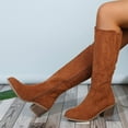 thumbnail image 2 of Lovzfmll Knee High Boots Women, Suede Mid Calf Chunky Block Heel, Round Toe Casual Fall Chelsea Boots Brown Boots, 2 of 9