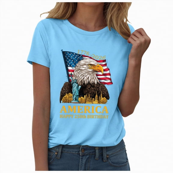 mgoYE Women T-Shirt 250 Years American Flag 250th Anniversary USA T-Shirt(Sky Blue,XL)