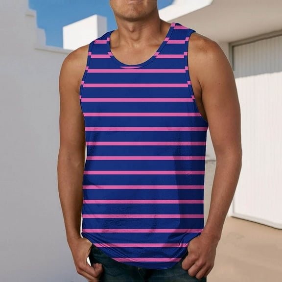 BADHUB Stripes Tank Tops for Men 2025 Athletic Workout Sleeveless Casual Summer Beach T-Shirt Purple L