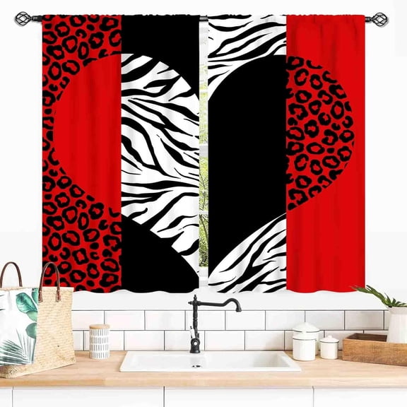 Red Curtains for Girls Room, Modern Women Girls Leopard Print Sexy Safari Cheetch Romantic Valentine Lovely Abstract Window Drapery Treatments for Bedroom Living Room Bathroom 2 Panels, 27.5x36 Inch