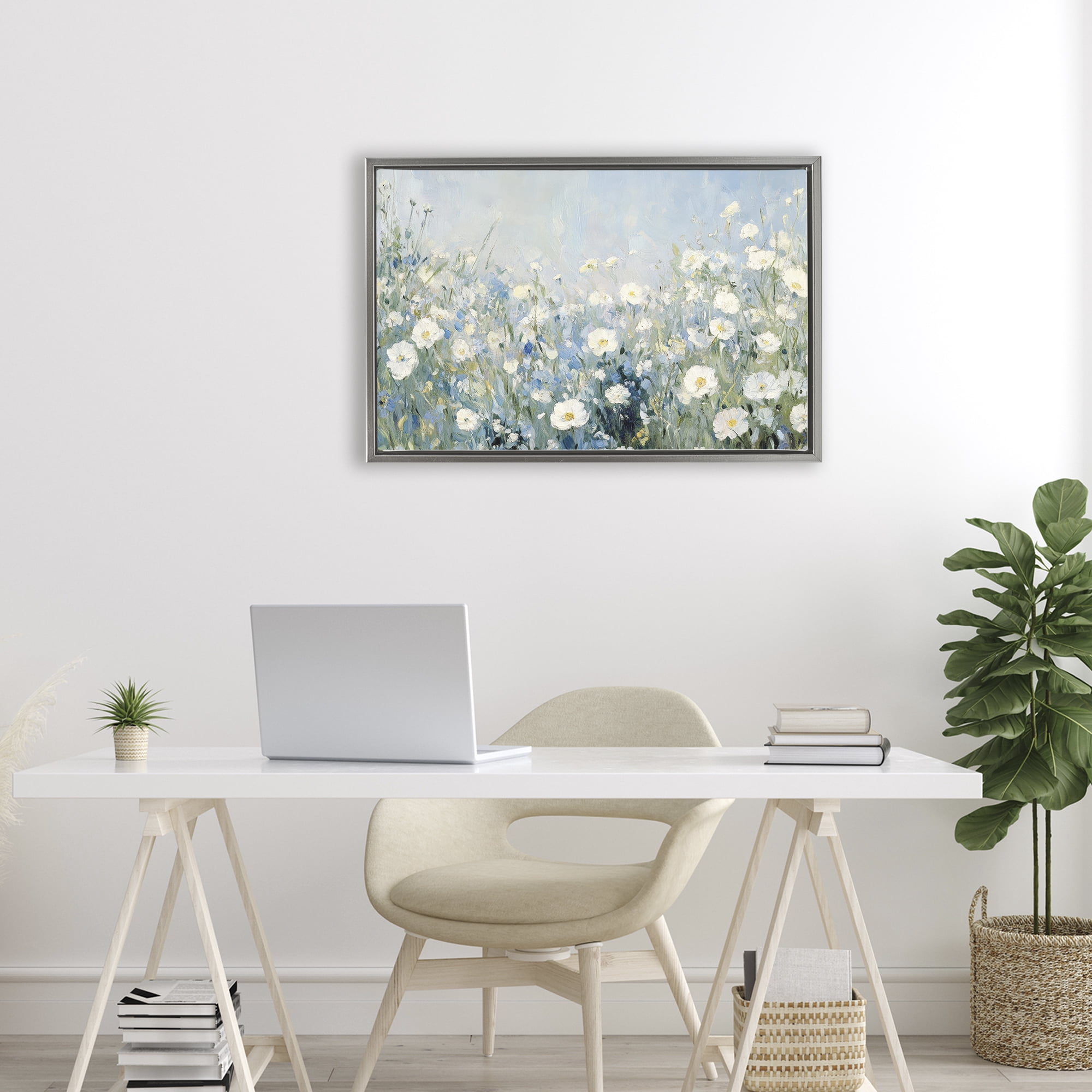 Stupell Industries Meadow Foliage Dream Gray Framed Floater Canvas Wall Art, design by Petal Prints Design