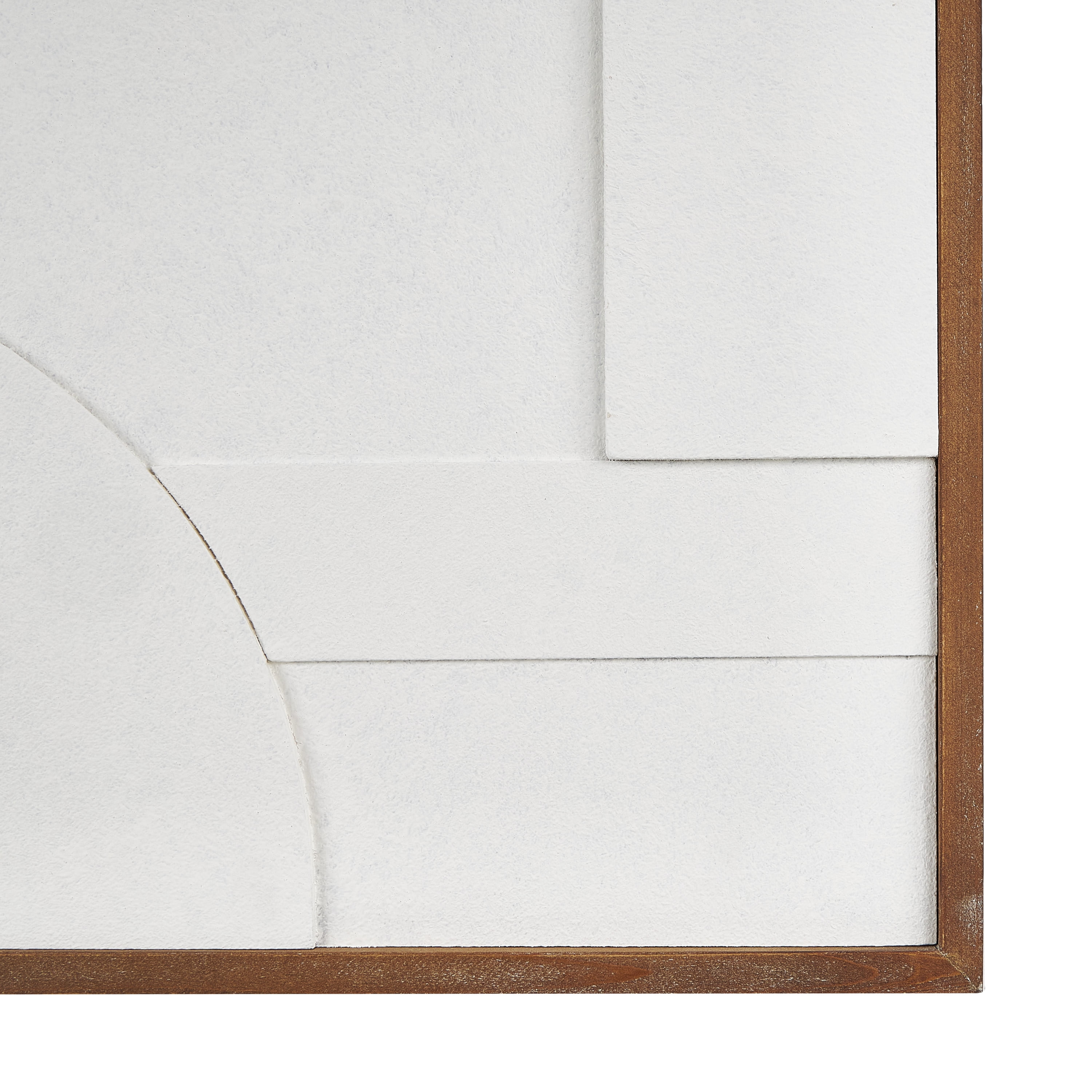 DecMode White Wood Geometric Textured Dimensional Shape Home Framed Wall Art with Brown Wooden Frame, 20" x 1" x 32"
