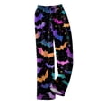 thumbnail image 5 of Watercolor Spiderweb Halloween Pajama Pants for Women, Fuzzy Lounge Bottoms with Pumpkin & Ghost Print, Soft Elastic Waist Flannel Sleep Trousers, 1 Pair Deep Red M, 5 of 6