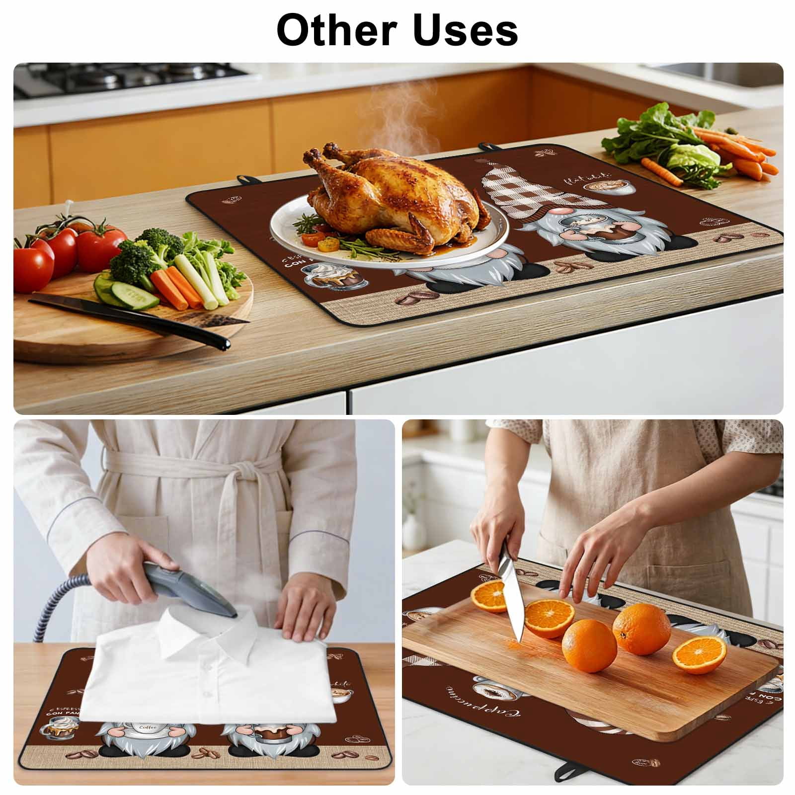 Coffee Gnomes Stove Top Cover for Electric Stove, Heat-proof & Non Slip Glass Top Stove Cover Protector, Coffee Beans Cups Brown Kitchen Flat Cooktop Rubber Mat 24x21 Inches