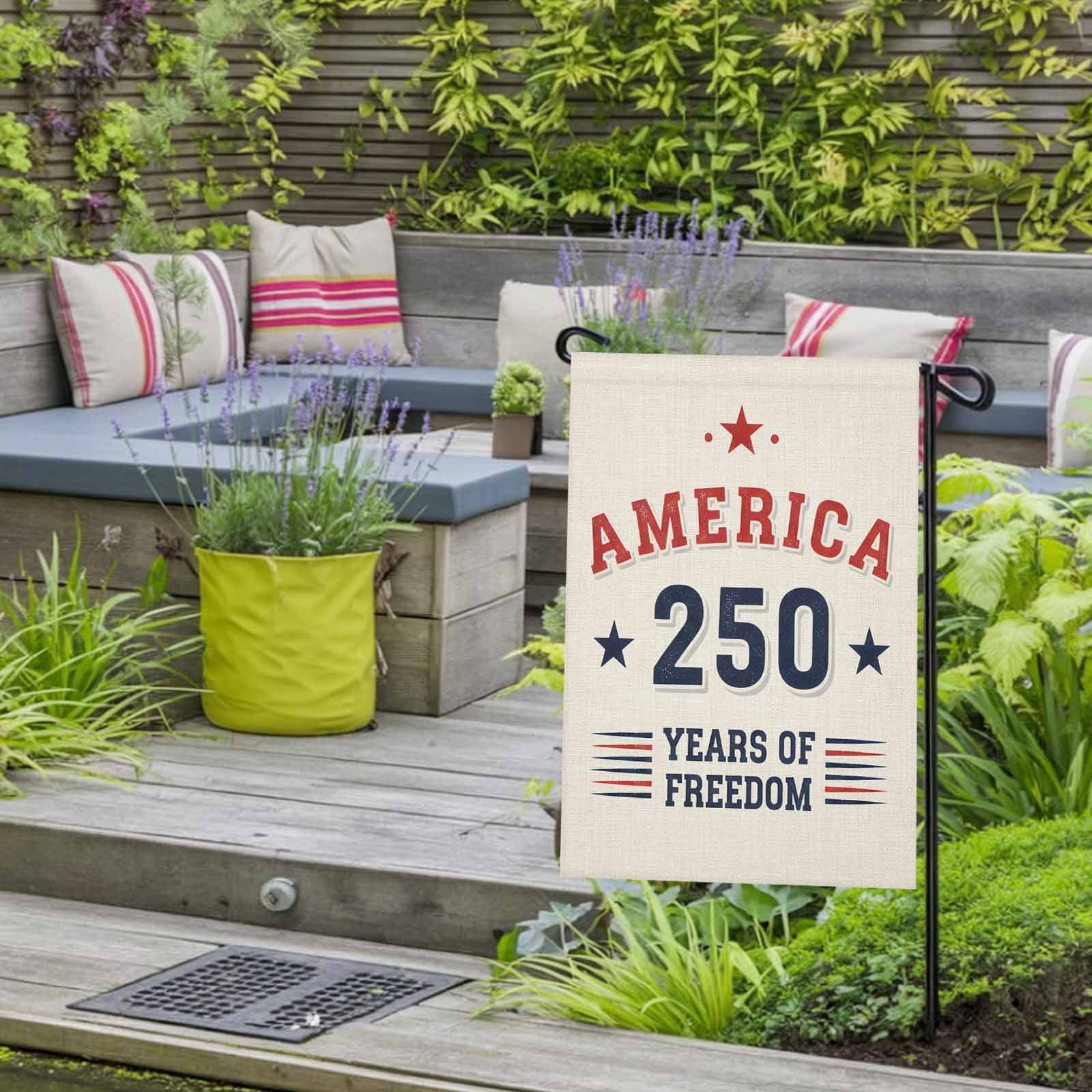4th of July Garden Flags America 250 Years of Freedom Garden Flag Double Sided Welcome Flag Patriotic Stars USA Flag Independence Day Yard Flags for Outdoor Lawn Porch Memorial Day Decor 28x40 Inch