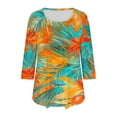 thumbnail image 7 of JTZGDY Summer Tunic Tops for Women Dressy Casual 2025 Fashion 3/4 Lenght Sleeve Floral Printed Ruched Pleated Crewneck Graphic T-Shirts Loose Fit Curvy Hem Blouse Green#01 XXL, 7 of 7