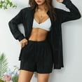 thumbnail image 3 of Musuos Women Casual 2 Pcs Clothes Set Solid Color Ruched Long Sleeve Button Down Shirts with Shorts Suit, 3 of 9