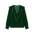 thumbnail image 5 of ClodeEU Women V Neck Ruffle Trim Long Sleeve Velvet Blouse,Casual Elegant Loose Dressy Shirt Army Green,Women's Plus L, 5 of 5