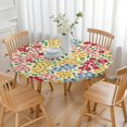 thumbnail image 3 of Pioneer Flower Floral Print Pattern Round Fitted Tablecloth with Elastic Edge,Dining Table Cover Waterproof,Outdoor Round Tablecloth for Camping,Dining,Indoor and Outdoor, 3 of 7