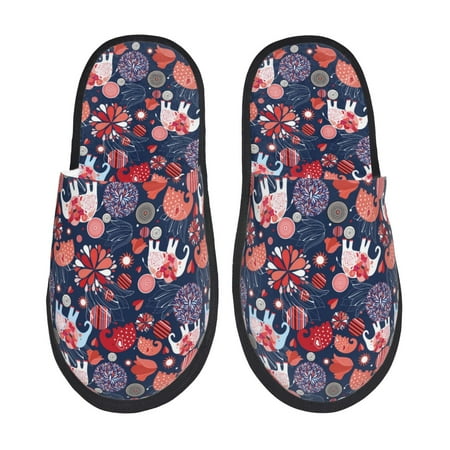 Balery Elephants Slient Indoor Furry Fleece Comfort House Shoes Soft Non-Slip Home Shoes Cotton slippers House Slippers-- Medium