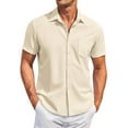 thumbnail image 2 of Huresd Men's Wrinkle Free Untucked Cuban Shirt Business Casual Button Down Shirts Short Sleeve Solid Color Shirt Beige 3XL, 2 of 5