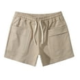 thumbnail image 1 of Men Solid Cotton Three-Point Pants Sports Elastic Mid-Waist Drawstring Workout Comfy Lace-Up Shorts（Khaki,L）, 1 of 6