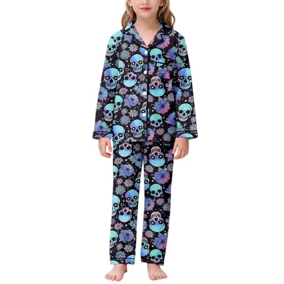 Kids Halloween Pajamas Size 8-9 Years Childrens Sleepwear Long Sleeve Top and Pants Soft Comfortable Set Pjs for Girls Blue