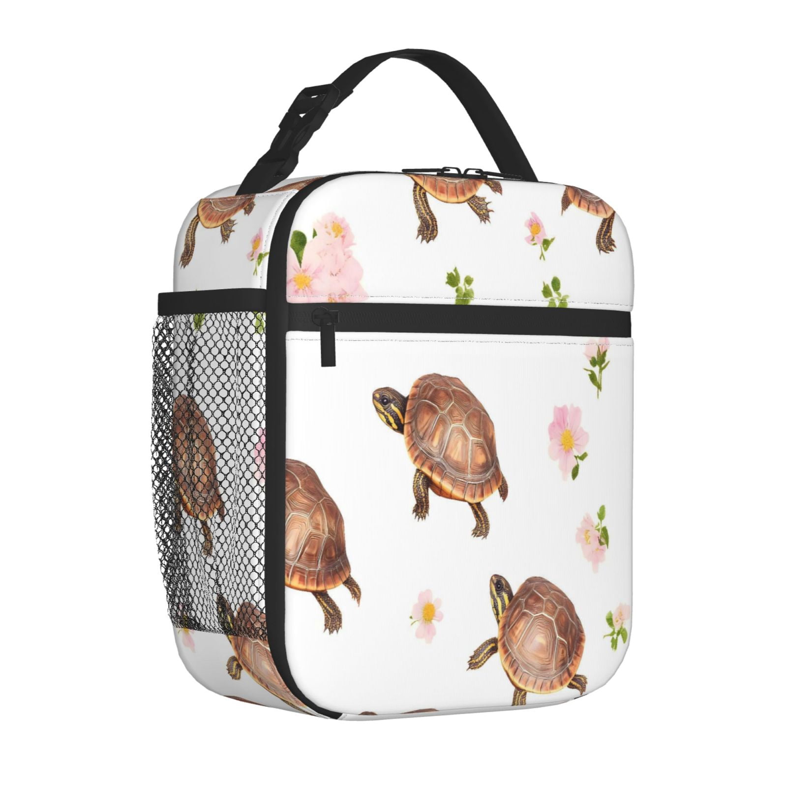 Lunch Bag For Women Men Insulated Portable Lunch Box Bento Box Office Picnic Travel Cooler Bag Pink-Colored Turtle Flower