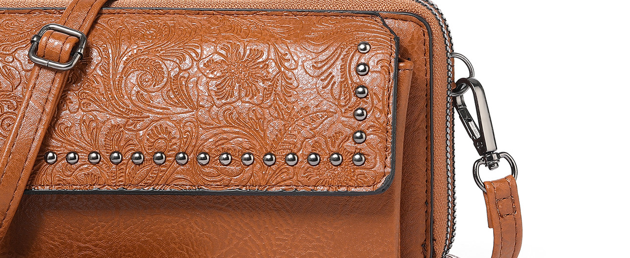 FALAN MULE Crossbody Bags for Women Small Leather Cell Phone Wallet Wristlet Purse with Zip Around 2 Strap