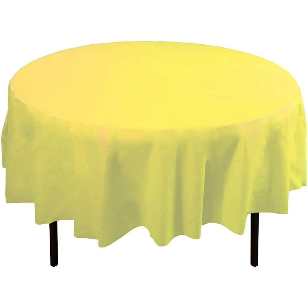 Bulk Premium Plastic Disposable 84 inch Round Tablecloth, Light Yellow
