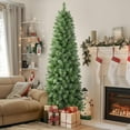 thumbnail image 6 of Favory 6ft Prelit Artificial Hinged Slim Pencil Christmas Tree with Warm White Lights, Full Branch Tips, Good Choice Decoration for Xmas Holiday,Green, 6 of 7