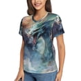 thumbnail image 2 of Vsdgher Ink Style Wave Dragon Women Shirts V Neck Short Sleeve Tops T-Shirt Basic Tees, S to 3XLX-Large, 2 of 5