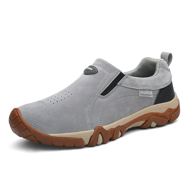 Chaussures de Randonnée pour Hommes Sans Lacets en Suède Respirantes Bottes Antidérapantes Espadrilles Légères pour Marche Extérieure Randonnée Sentier