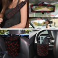 thumbnail image 4 of HUISEFOR 15 Packs Red Bat Car Seat Cover Full Set Easy Installation Steering Wheel Cover Seat Belt Cover Rear View Mirror Cover Garbage Can Air Vent Storage Bag Keychain Car Trash Can, 4 of 7
