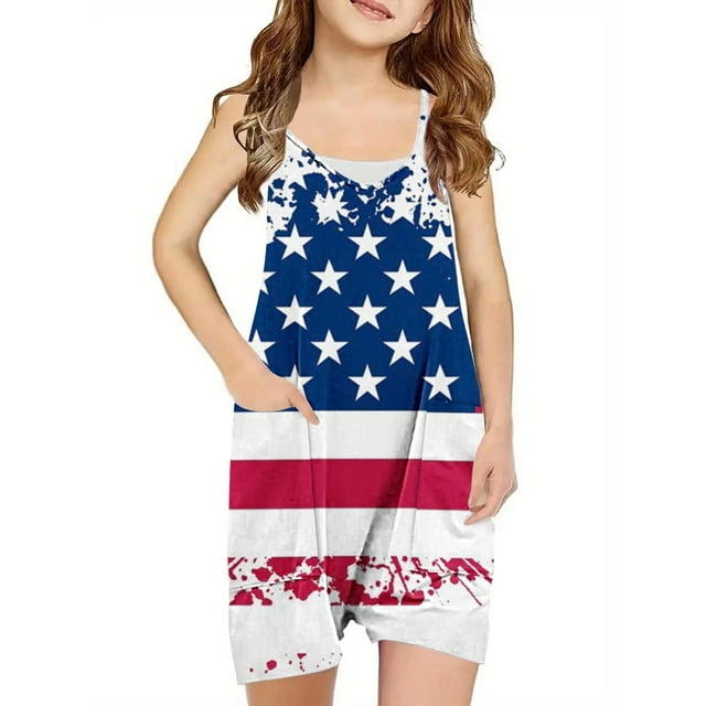 LSLJS Combinaison Décontractée d'Été Sans Manches pour Filles, Bretelles Spaghetti, Short une-Pièce avec Poches, One Piece Combinaisons Cadeaux pour Enfants