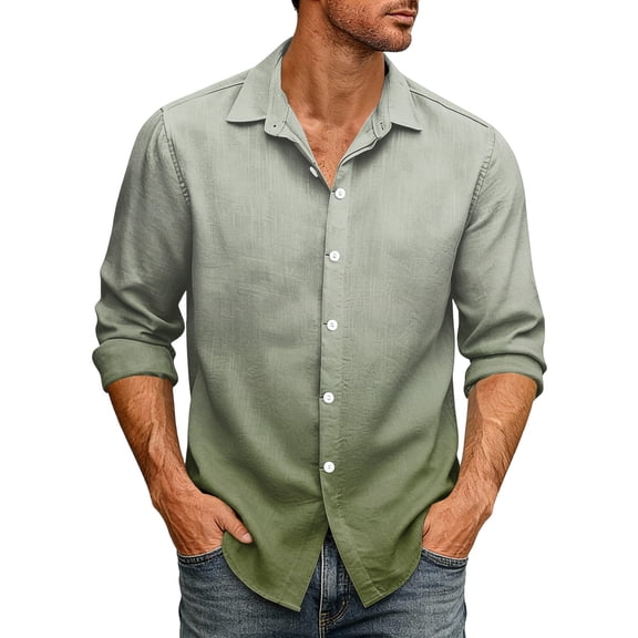 Men's Long Sleeve Button Down Shirt Casual Regular Fit Lapel Collar Office Work Shirts