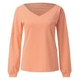 thumbnail image 3 of QLEICOM Women Plus Size Long Sleeve V Neck T Shirts Basic Tee Tops Summer Solid Pullover Blouse Tops Orange 4XL, US Size:16, 3 of 6