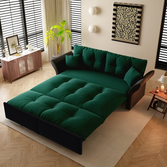 GUYGU 74.8" Queen Pull Out Sofa Bed, 3-in-1 Multi-Functional Tufted Loveseat for Living Room,easy assembly,Green