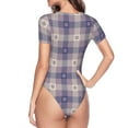 thumbnail image 4 of Gaeub Purple Floral Gingham Check Plaid Women'S Short Sleeve One Piece Swimsuit Sexy High-Waisted Bodysuit For Swimming, Beach, Sports - Medium, 4 of 9