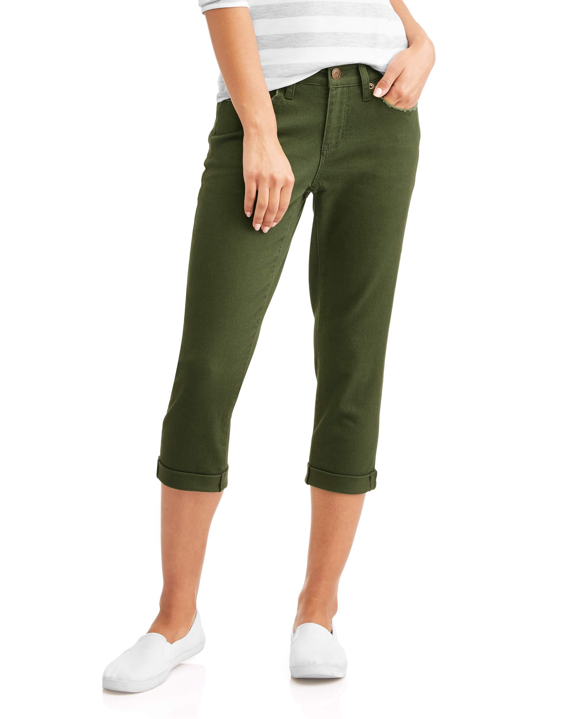 Time and Tru Women's Lightly Destructed Denim Capri Pants Green Size 10 ...