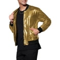 thumbnail image 4 of INSPIRE CHIC Men's Jackets Shining Bomber Shiny Reflective Zip Up Ribbed Cuffs Jackets S Golden, 4 of 6
