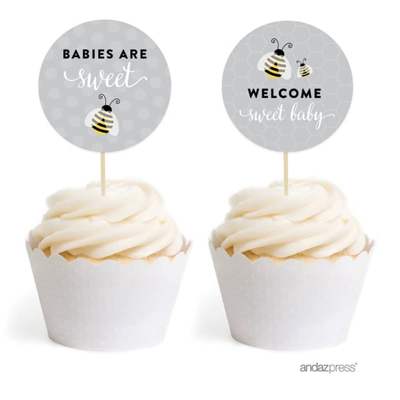 Mama to Bee Bumblebee Baby Shower Cupcake Topper DIY Party Favors Kit, 20-Pack