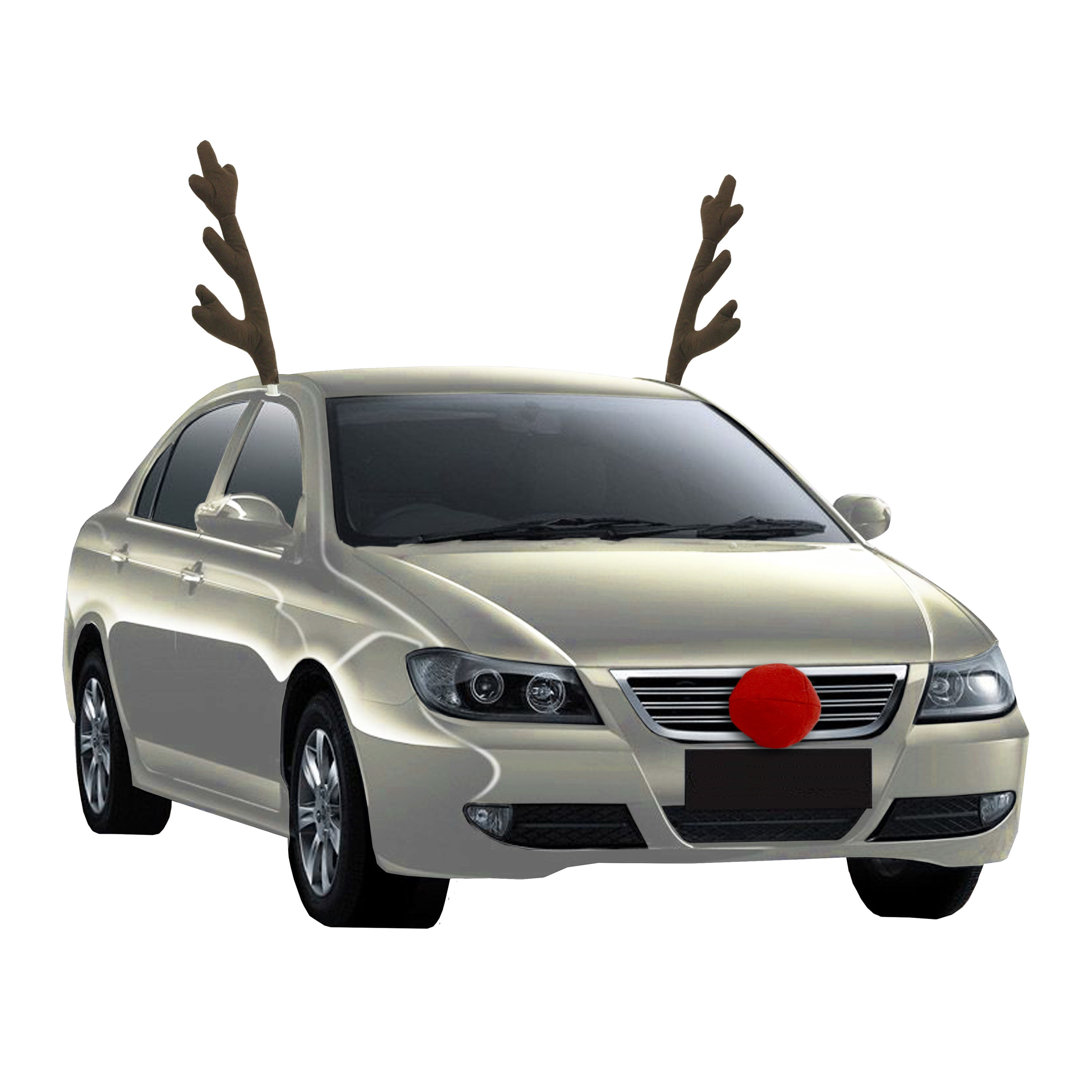 Rudolph The Red Nosed Reindeer Christmas Rudolph Car Costume – Reindeer Brown Antlers and Red Nose set