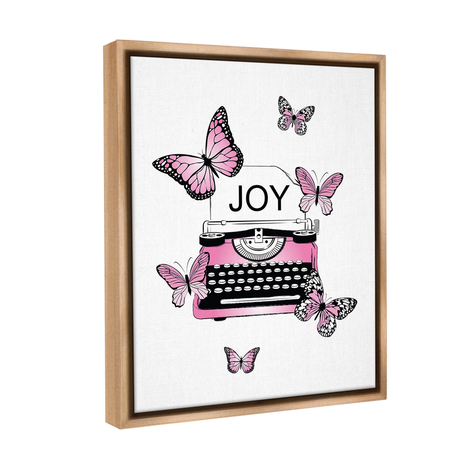 Stupell Industries Typewriter with Joy Animals & Insects Painting Brown Floater Framed Canvas Art Print Wall Art, 17 x 21