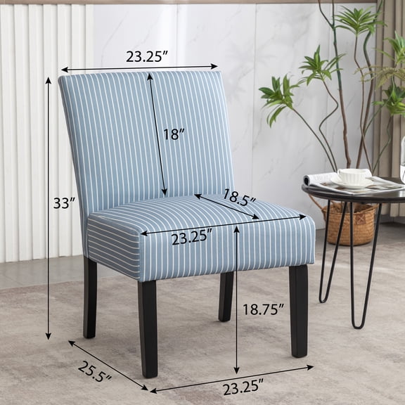 Upholstered Slipper Accent Chair with Blue Stripe Pattern, Solid Wood Frame for Living Room or Bedroom