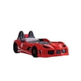 thumbnail image 2 of Bed Frame Red Finish Twin Size Race Car Design Bed Modern Novelty Style Attached Two Magnetic Doors With LED Lights On Wheels And Bottom Upholstery Headboard, 2 of 7