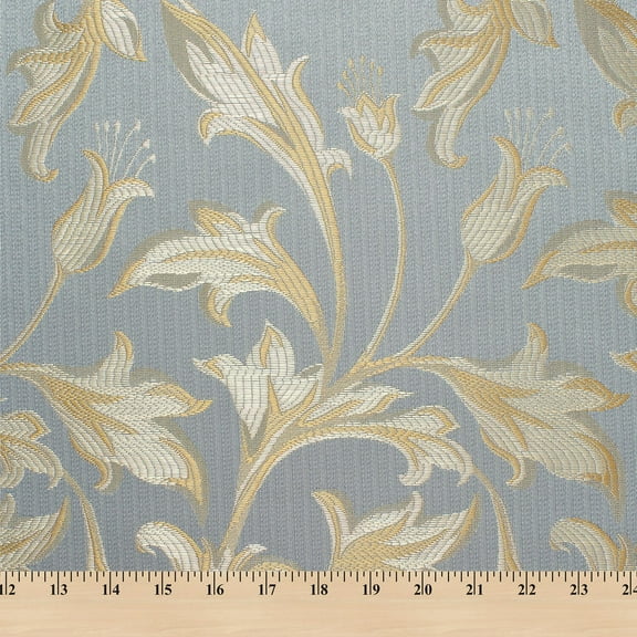 Extra Wide Bloom Upholstery Jacquard 100% Polyester 118" Fabric By The Yard - Baby Blue / Gold