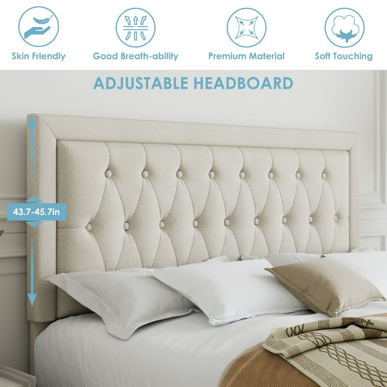 WhizMax Upholstered King Bed Frame, Button Tufted Velvet