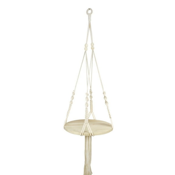 7829 Macrame Plant Hanger with Round Wooden Plate Tray Tassel Hanging Planter Shelf