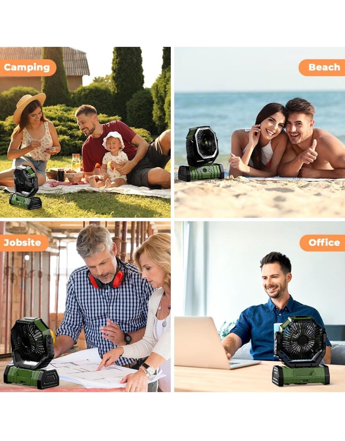 20000mAh Camping Fan w/ LED light - Rechargeable power bank Oscillating, Remote