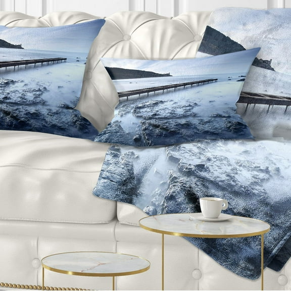 Designart Wooden Pier Deep into Sea - Seascape Throw Pillow - 12x20