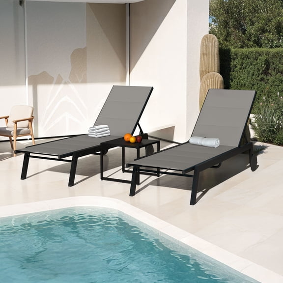Craftian Outdoor Aluminum Frame Chaise Lounge Chairs Set with Side Table, Gray