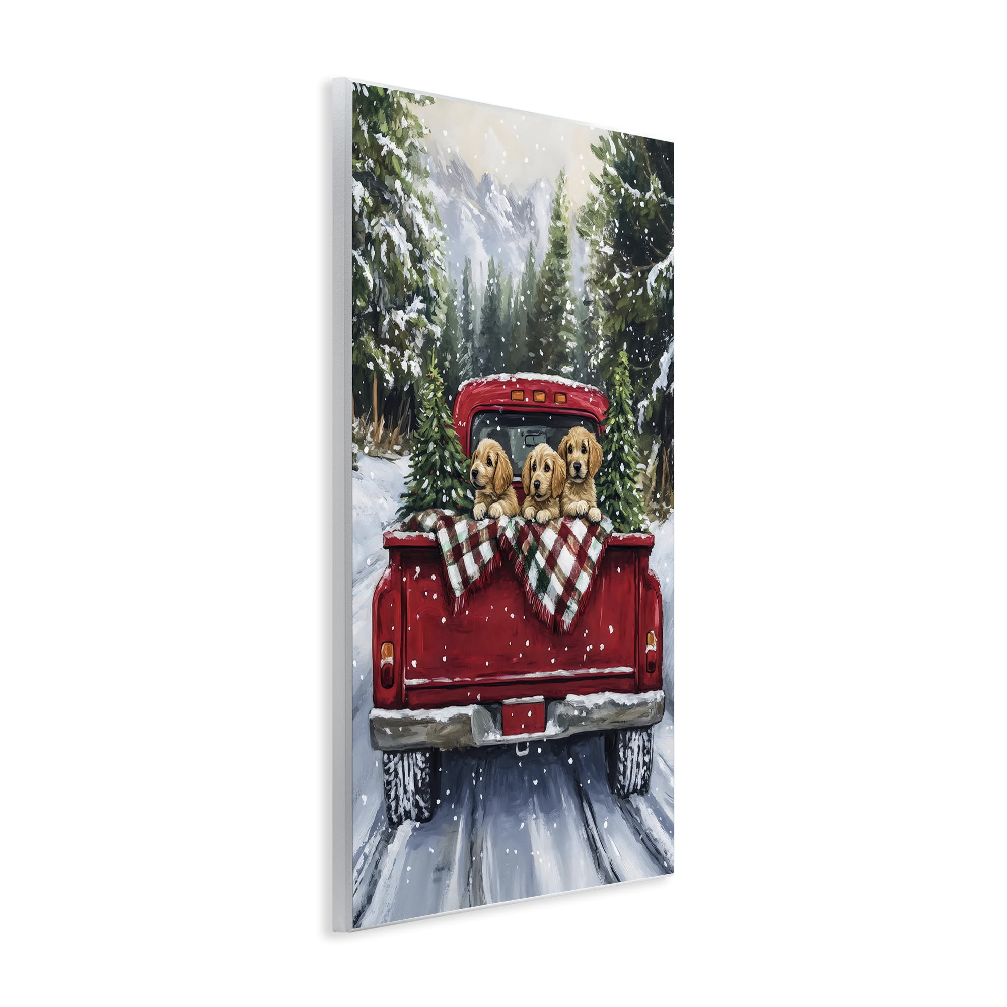 Golden Pups Christmas Truck Wall Plaque Art, design by Petal Prints Design