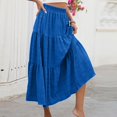 thumbnail image 4 of Maxi Skirt Womens Summer Casual Elegant Smock Layered Tiered High Waisted A Line Flowy Long Skirts with Pockets Blue L, 4 of 9