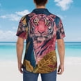 thumbnail image 4 of Disketp Pink Tiger Gold Leaves Hawaiian Shirts for Men,Mens Casual Short Sleeve Button Down Shirts Beach Shirt,Large, 4 of 7