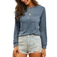 thumbnail image 3 of UKAP Women Tee Long Sleeve T Shirt Solid Color T-shirt Loose Work Tops Blue XXL, 3 of 5