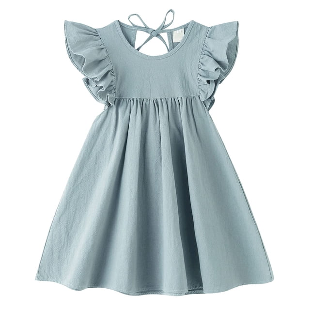 Vestido LYXIOF para niños pequeños de algodón y lino con volantes, 90 cm